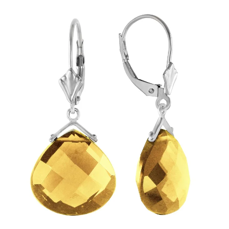 rover moon earrings-17 Carat 14K Solid White Gold Leverback Earrings Checkerboard Cut Citrine