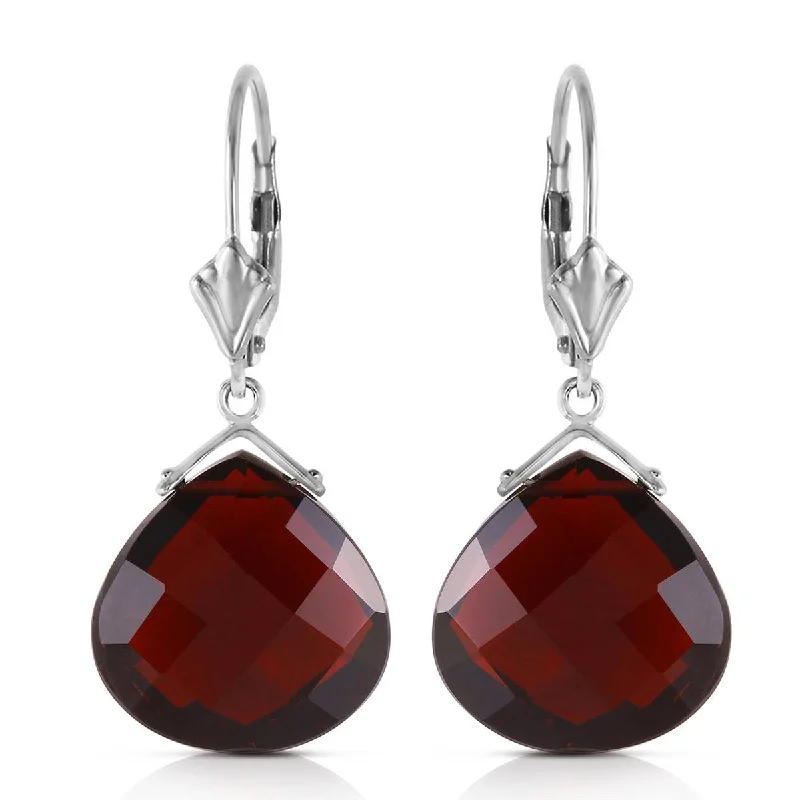 six-stone earrings-17 Carat 14K Solid White Gold Leverback Earrings Checkerboard Cut Garnet