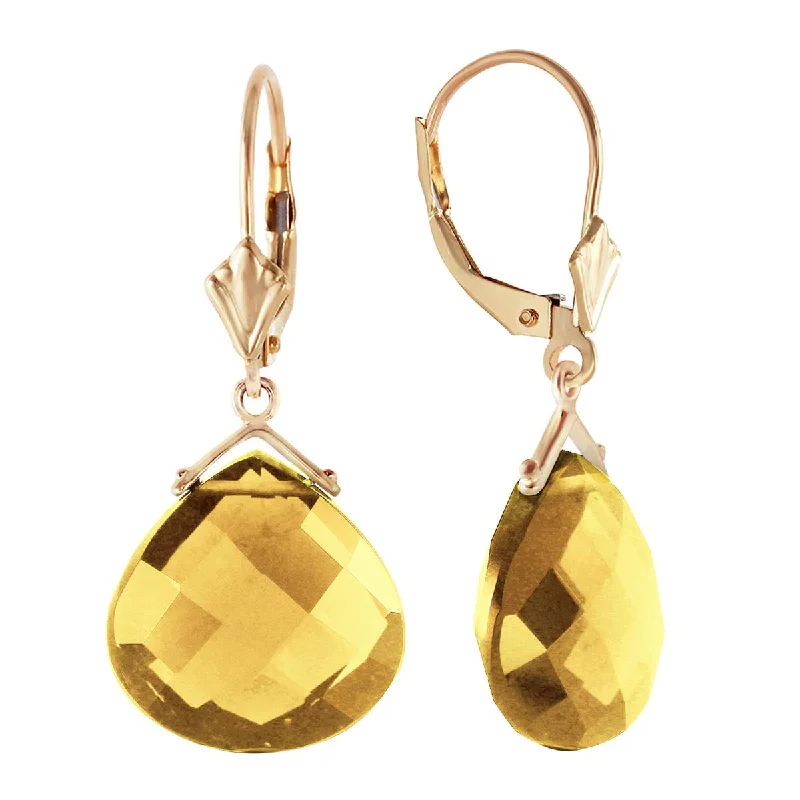 cosmic star earrings-17 Carat 14K Solid Yellow Gold Leverback Earrings Checkerboard Cut Citrine