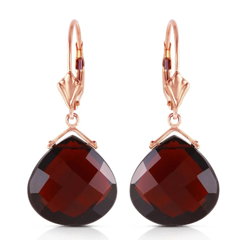 ribbed silver earrings-17 Carat 14K Solid Yellow Gold Leverback Earrings Checkerboard Cut Garnet