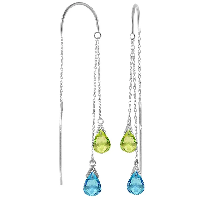 rover fluorite earrings-2.5 Carat 14K Solid White Gold Threaded Dangle Earrings Blue Topaz Peridot