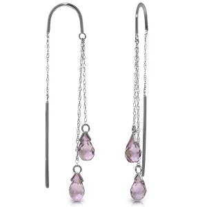 weathered silver hoop earrings-2.5 Carat 14K Solid White Gold Threaded Dangles Earrings Amethyst