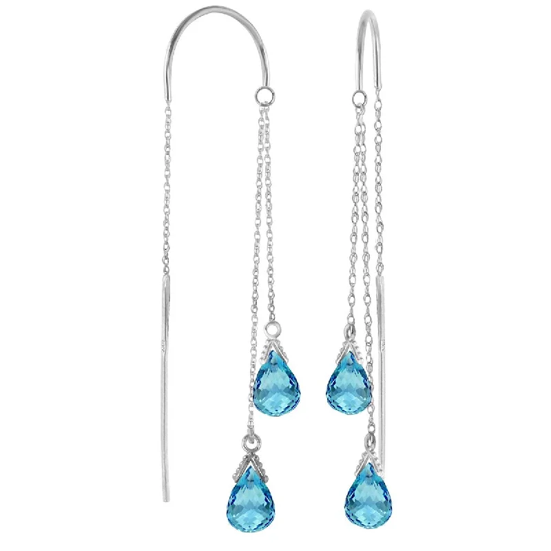 narrow drop earrings-2.5 Carat 14K Solid White Gold Threaded Dangles Earrings Blue Topaz