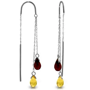 wave gemstone earrings-2.5 Carat 14K Solid White Gold Threaded Dangles Earrings Citrine Garnet