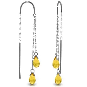 narrow stud earrings-2.5 Carat 14K Solid White Gold Threaded Dangles Earrings Citrine