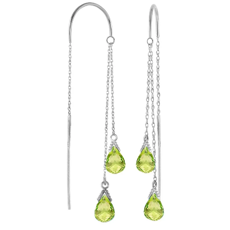 wave-shaped drop earrings-2.5 Carat 14K Solid White Gold Threaded Dangles Earrings Peridot