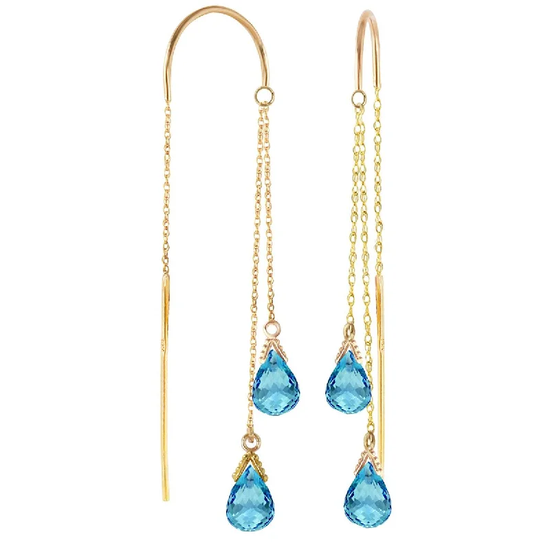 rover turquoise hoop earrings-2.5 Carat 14K Solid Yellow Gold Threaded Dangles Earrings Blue Topaz