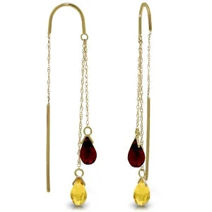 sci-fi gold earrings-2.5 Carat 14K Solid Yellow Gold Threaded Dangles Earrings Citrine Garnet