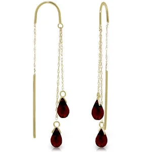 narrow birthstone earrings-2.5 Carat 14K Solid Yellow Gold Threaded Dangles Earrings Garnet