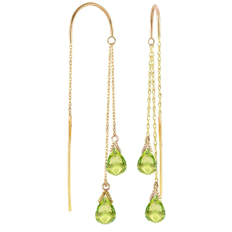 sci-fi gemstone earrings-2.5 Carat 14K Solid Yellow Gold Threaded Dangles Earrings Peridot