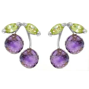 narrow couple earrings-2.9 Carat 14K Solid White Gold Earrings Amethyst Peridot