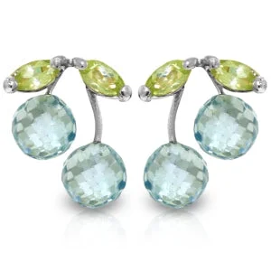 solid silver earrings-2.9 Carat 14K Solid White Gold Earrings Blue Topaz Peridot