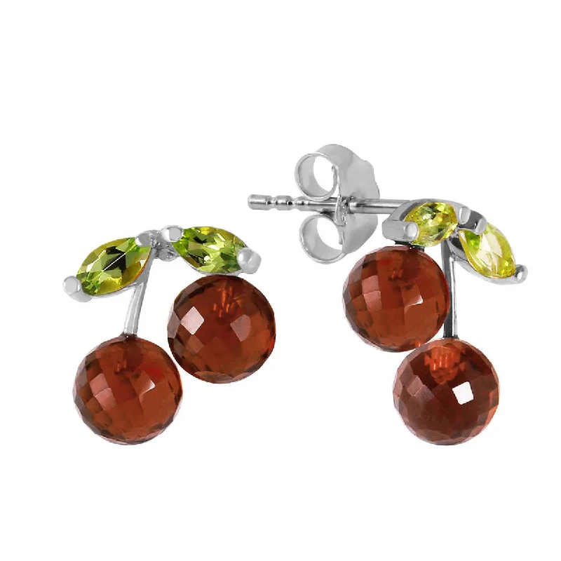 baroque amber earrings-2.9 Carat 14K Solid White Gold Earrings Garnet Peridot