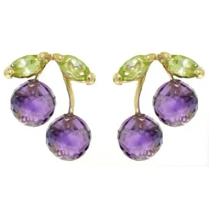 silver twist earrings-2.9 Carat 14K Solid Yellow Gold Earrings Amethyst Peridot