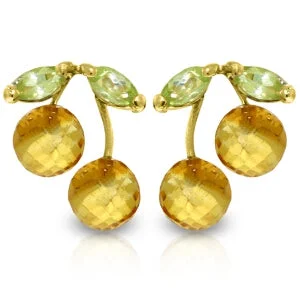 cosmic star earrings-2.9 Carat 14K Solid Yellow Gold Earrings Citrine Peridot