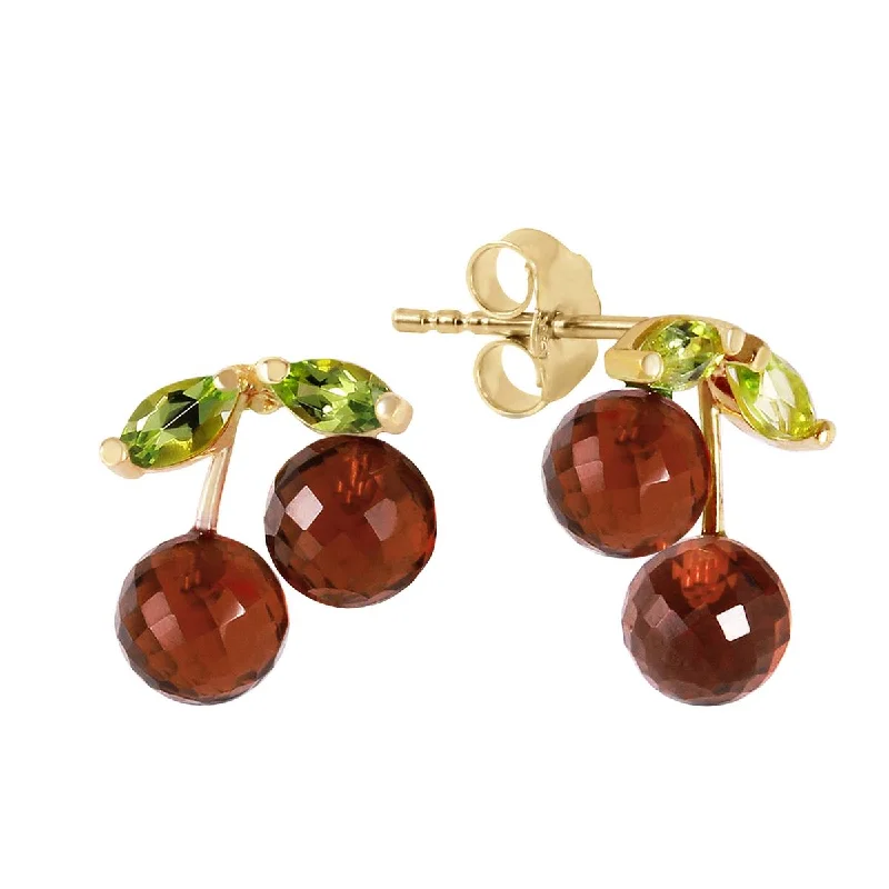 stretchable hoop earrings-2.9 Carat 14K Solid Yellow Gold Earrings Garnet Peridot