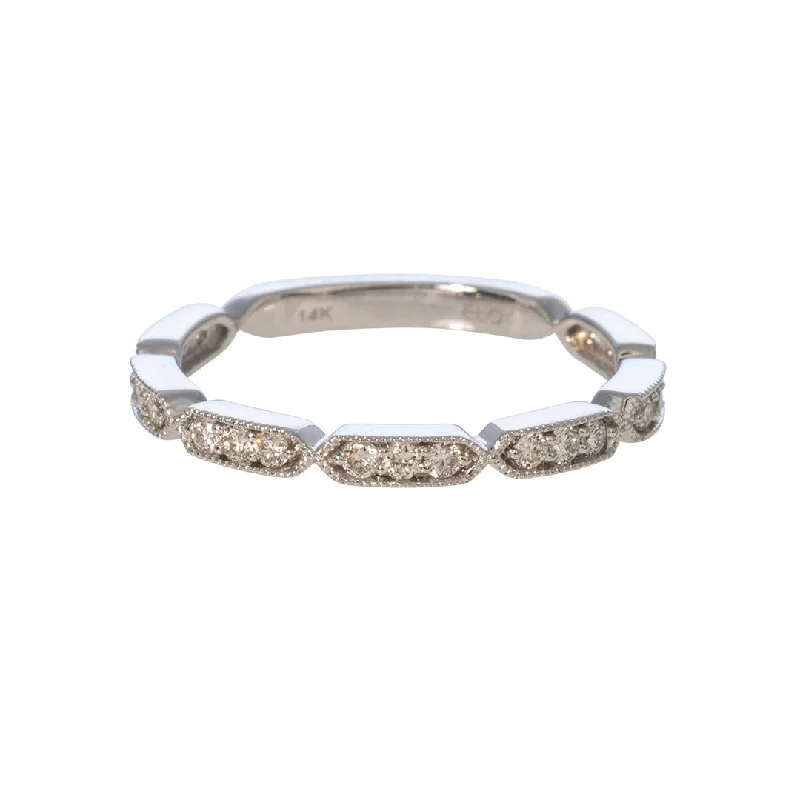 braided love ring-.2ct Diamond 14K White Gold Milgrain Band