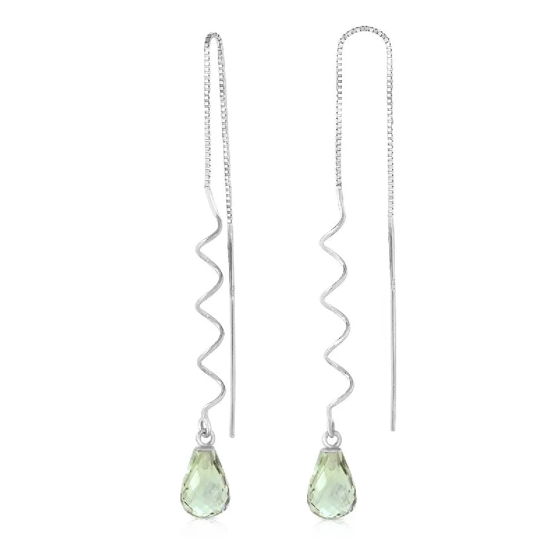 tendril charm earrings-4.5 Carat 14K Solid White Gold Threaded Dangle Earrings Green Amethyst