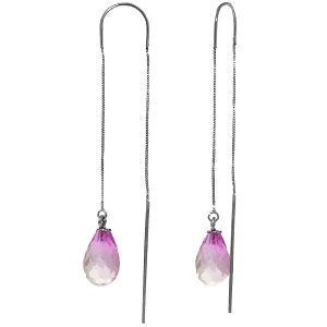 weathered gold earrings-4.5 Carat 14K Solid White Gold Threaded Dangles Earrings Pink Topaz