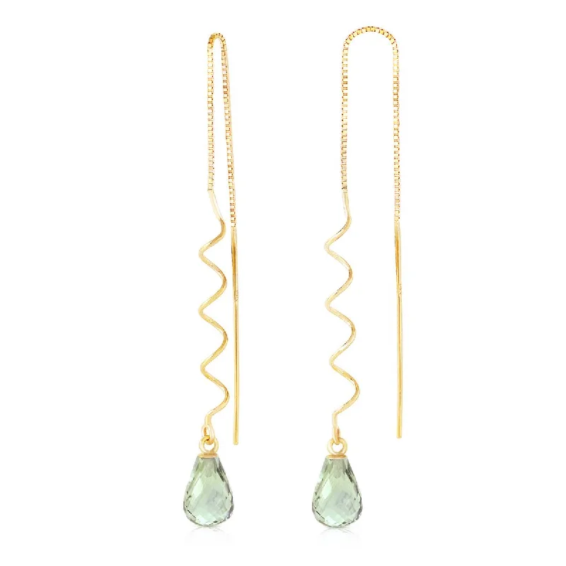 vine-inspired earrings-4.5 Carat 14K Solid Yellow Gold Threaded Dangle Earrings Green Amethyst