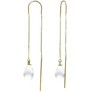 wave-shaped earrings-4.5 Carat 14K Solid Yellow Gold Threaded Dangles Earrings White Topaz