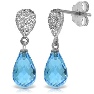 tendril drop earrings-4.53 Carat 14K Solid White Gold Arrow In My Heart Blue Topaz Diamond Earrings