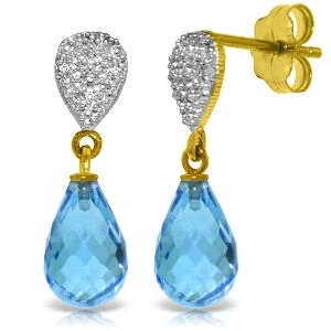 cast silver earrings-4.53 Carat 14K Solid Yellow Gold Splendid Blue Topaz Diamond Earrings