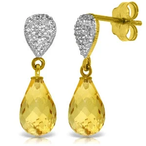 cast silver earrings-4.53 Carat 14K Solid Yellow Gold Splendid Citrine Diamond Earrings