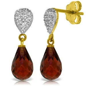 vine-inspired stud earrings-4.53 Carat 14K Solid Yellow Gold Splendid Garnet Diamond Earrings