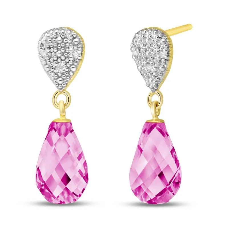 baroque emerald hoop earrings-4.53 Carat 14K Solid Yellow Gold Splendid Pink Topaz Diamond Earrings