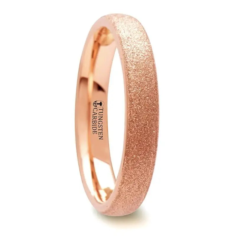 narrow couple ring-4mm EMBER Domed Tungsten Ring Rose Gold Plating and Sandblasted Crystalline Finish