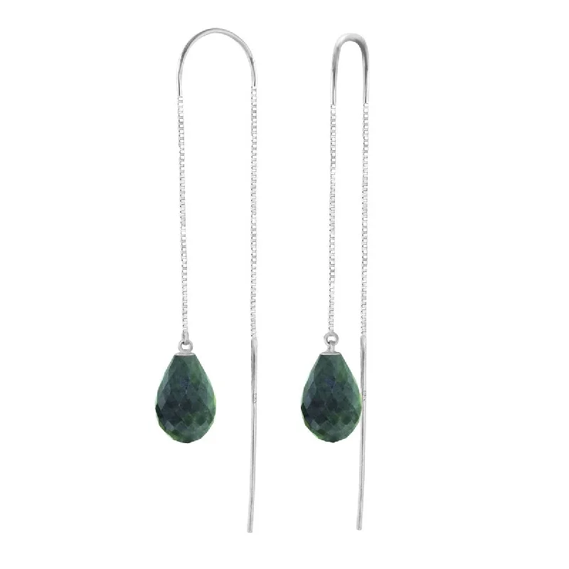 elegant lattice earrings-6.6 Carat 14K Solid White Gold Threaded Dangles Earrings Emerald