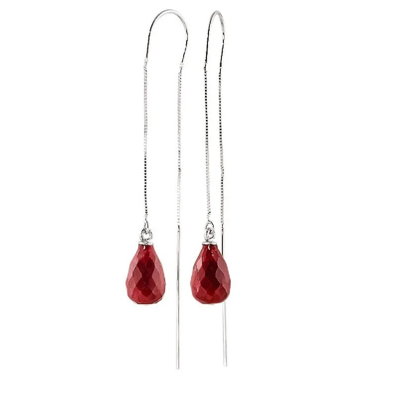 sci-fi bolt earrings-6.6 Carat 14K Solid White Gold Threaded Dangles Earrings Ruby