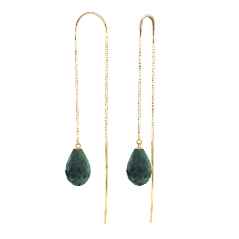 wave drop earrings-6.6 Carat 14K Solid Yellow Gold Threaded Dangles Earrings Emerald