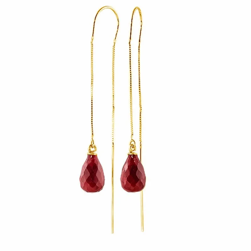 moonstone stone earrings-6.6 Carat 14K Solid Yellow Gold Threaded Dangles Earrings Ruby