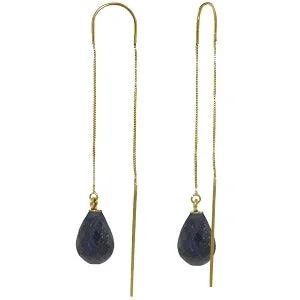 garnet healing earrings-6.6 Carat 14K Solid Yellow Gold Threaded Dangles Earrings Sapphire