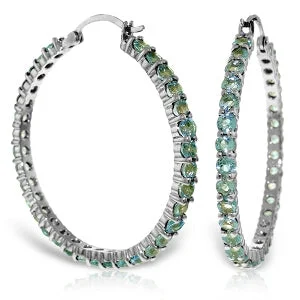 tendril hoop earrings-6 Carat 14K Solid White Gold Hoop Earrings Blue Topaz