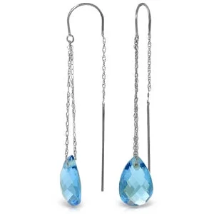 carved silver earrings-6 Carat 14K Solid White Gold Just Forever Blue Topaz Earrings