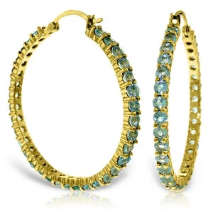 vine-themed earrings-6 Carat 14K Solid Yellow Gold Hoop Earrings Blue Topaz