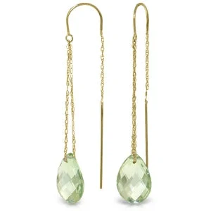 robust gemstone earrings-6 Carat 14K Solid Yellow Gold Threaded Dangles Earrings Green Amethyst