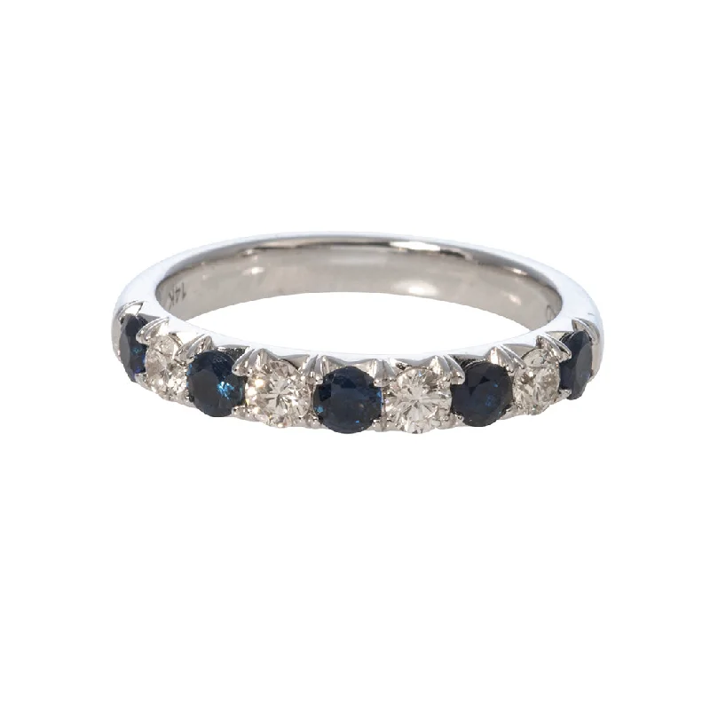 elegant lattice ring-.65ct Sapphire & .36ct Diamond Halfway 14K White Gold Band