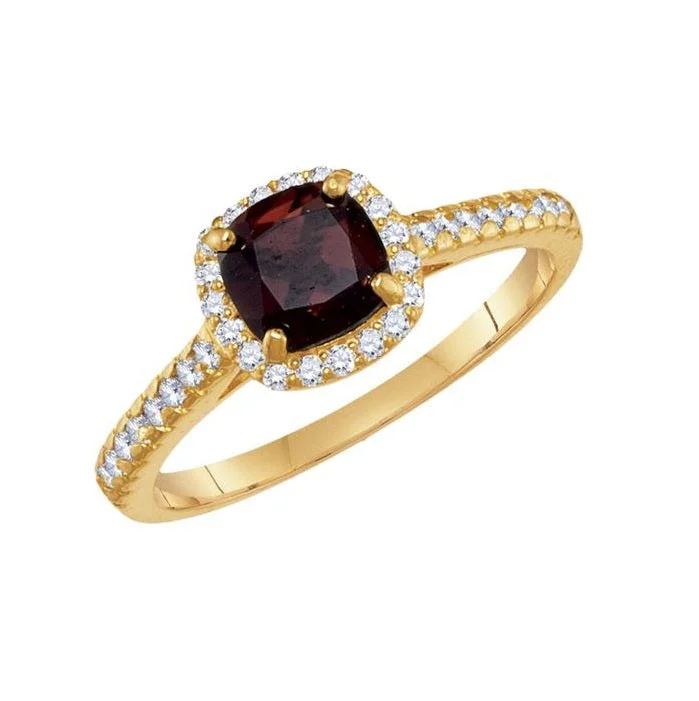 rose gold helix ring-6MM Cushion Garnet and White Sapphire Birthstone Ring in 10KT Yellow Gold