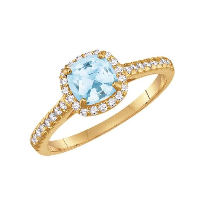 lavish cocktail ring-6MM Simulated Aquamarine and White Sapphire Ring in 10KT Yellow Gold