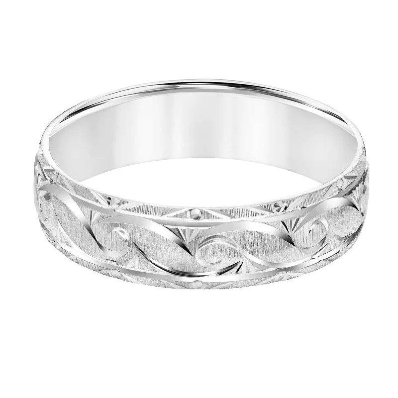 robust statement ring-6MM Brushed Filigree Wedding Ring in 10KT Gold