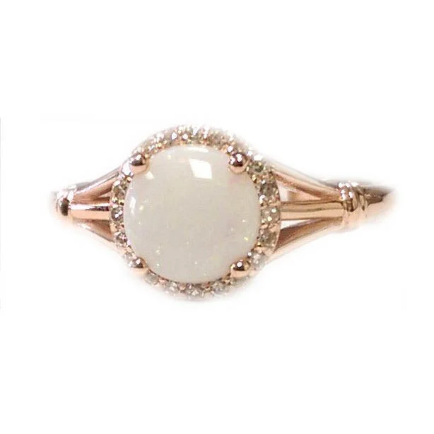 wave-shaped band ring-7MM Opal and Diamond Halo Ring in 10KT Rose Gold