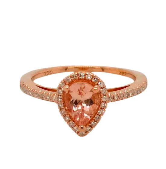 rugged gold ring-7X5MM Pear Morganite Ring in 14KT Rose Gold