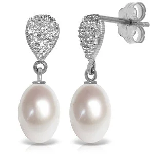 sci-fi matte earrings-8.03 Carat 14K Solid White Gold Whirling And Whirling Pearl Diamond Earrings