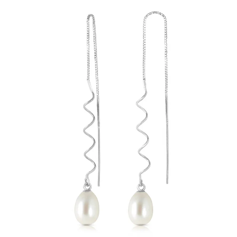 stretchable birthstone earrings-8 Carat 14K Solid White Gold Room For Dreaming Pearl Earrings