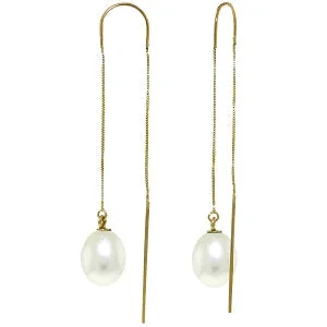 mini letter earrings-8 Carat 14K Solid Yellow Gold Threaded Dangles Earrings Pearl