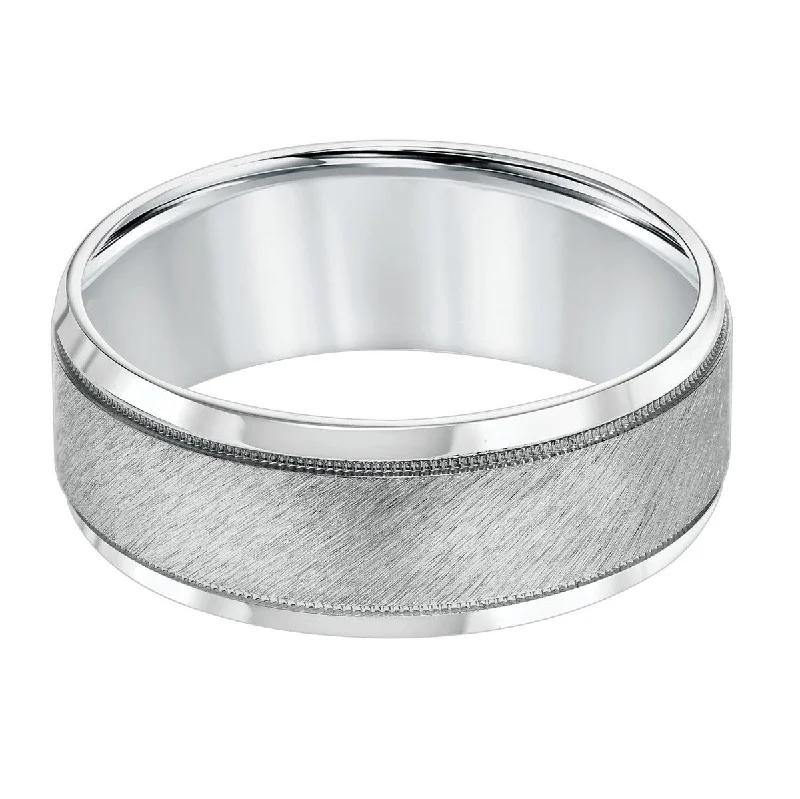 tendril band ring-8MM Milgrain Accent Wedding Ring in 10KT White Gold